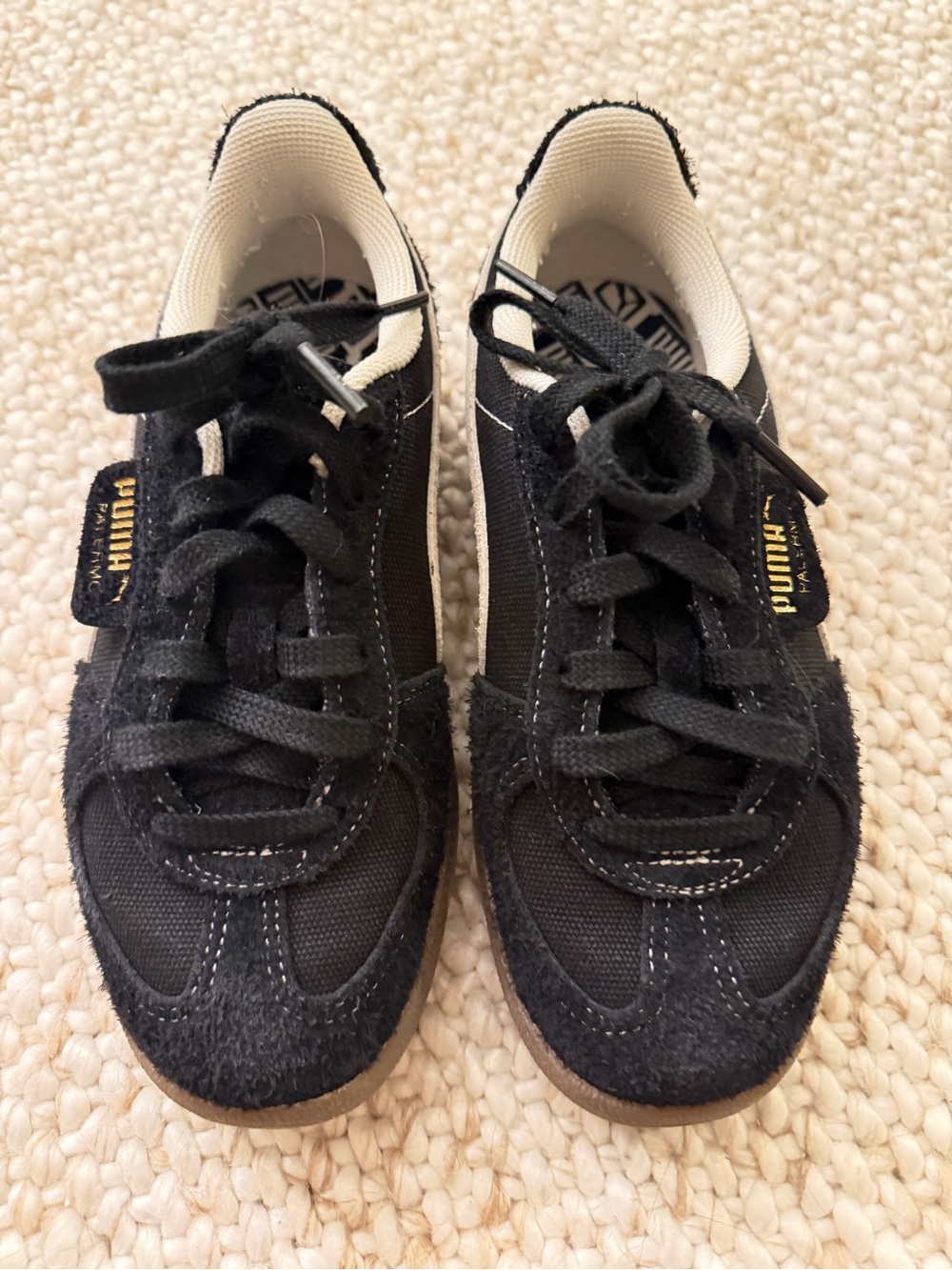 Puma Black Suede & Canvas Low-Top Sneakers with Gold Accents